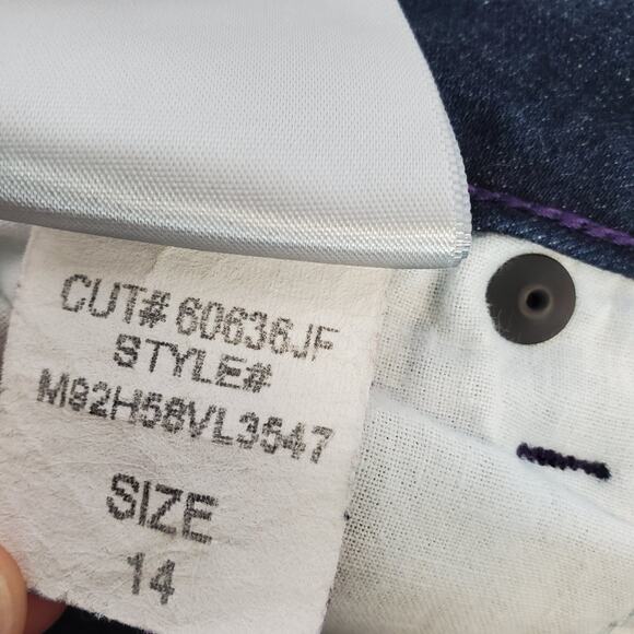 NYDJ Skinny Ankle Jeans 14 Ikat Floral Print Hem In Indigo Dark Wash Boho Casual - Picture 10 of 15